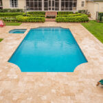 Roman Shaped Inground Gunite Swimming pool, Lafayette, LA, Natural Stone Deck