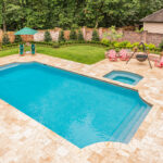Roman Shaped Inground Gunite Swimming pool, Lafayette, LA, Natural Stone Deck