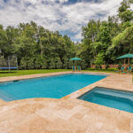 Roman Shaped Inground Gunite Swimming pool, Lafayette, LA, Natural Stone Deck