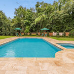 Roman Shaped Inground Gunite Swimming pool, Lafayette, LA, Natural Stone Deck
