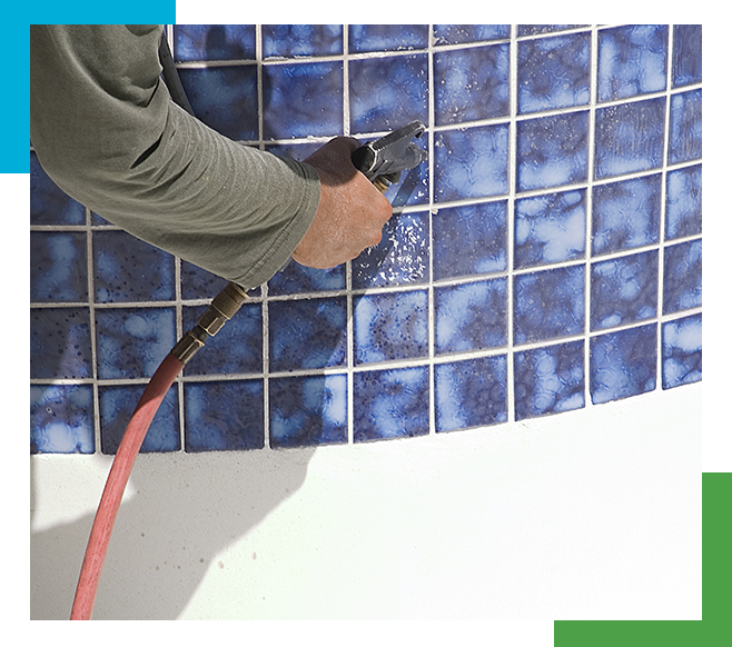 Image of a man repairing a pool wall