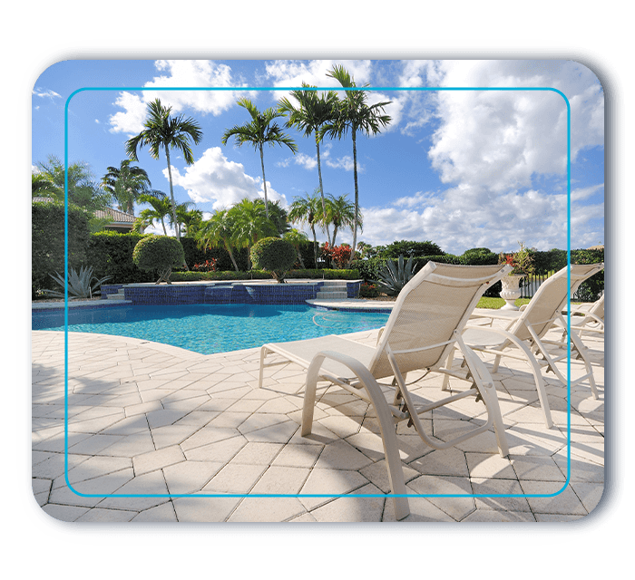 Loung chairs set up near a pool